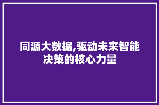 同源大数据,驱动未来智能决策的核心力量 百度算法
