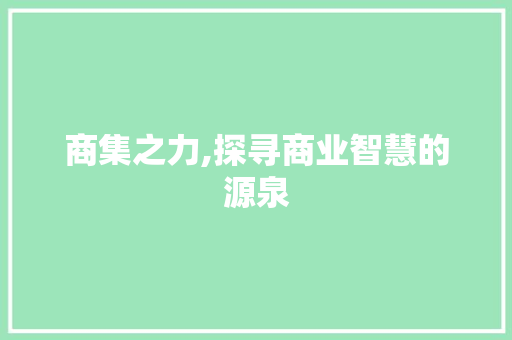 商集之力,探寻商业智慧的源泉