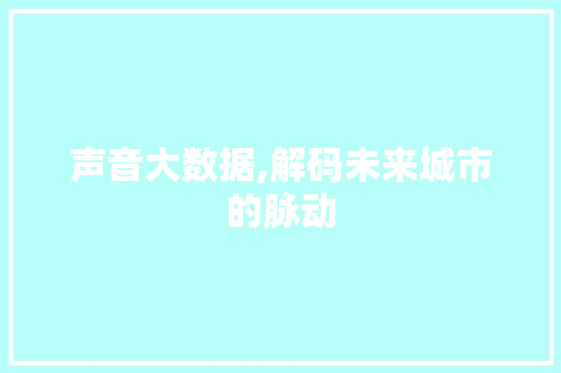 声音大数据,解码未来城市的脉动
