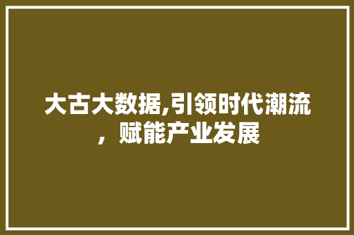 大古大数据,引领时代潮流，赋能产业发展