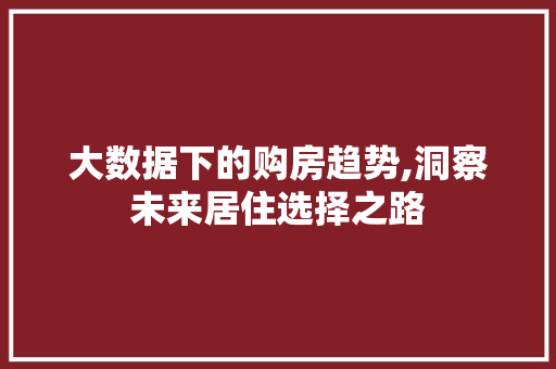 大数据下的购房趋势,洞察未来居住选择之路