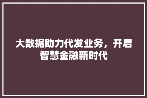 大数据助力代发业务，开启智慧金融新时代