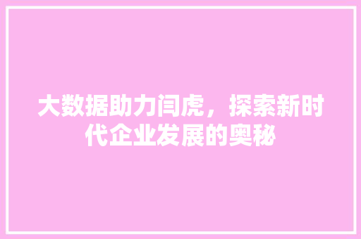 大数据助力闫虎，探索新时代企业发展的奥秘