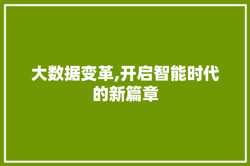 大数据变革,开启智能时代的新篇章