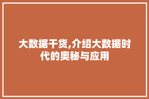 大数据干货,介绍大数据时代的奥秘与应用