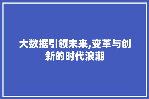 大数据引领未来,变革与创新的时代浪潮