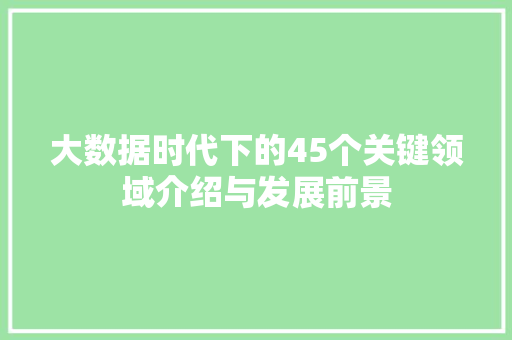 大数据时代下的45个关键领域介绍与发展前景 小程序开发