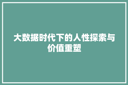 大数据时代下的人性探索与价值重塑