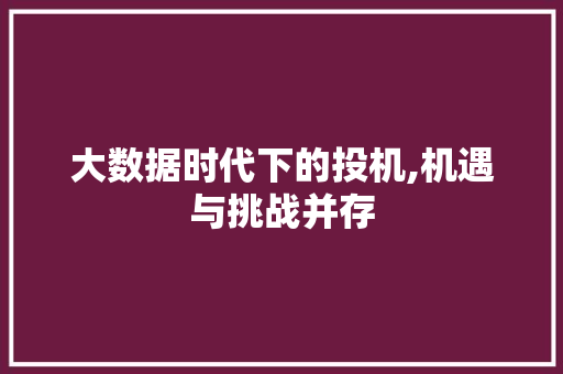 大数据时代下的投机,机遇与挑战并存 头条优化