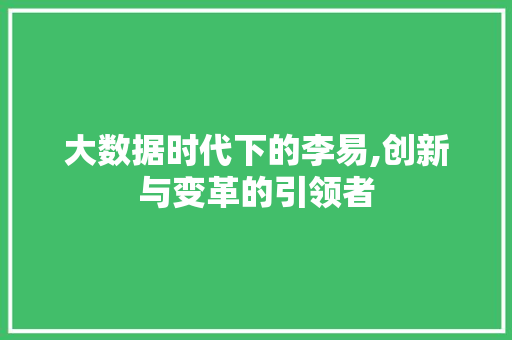 大数据时代下的李易,创新与变革的引领者 360搜优化 大数据时代下的李易,创新与变革的引领者 360搜优化