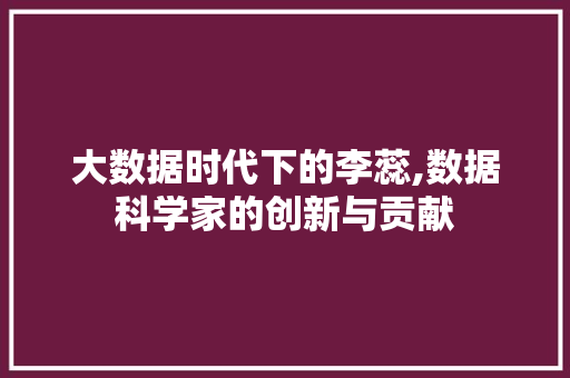 大数据时代下的李蕊,数据科学家的创新与贡献 头条优化