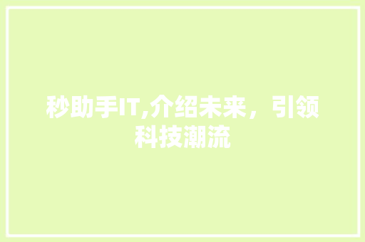 秒助手IT,介绍未来，引领科技潮流 头条优化