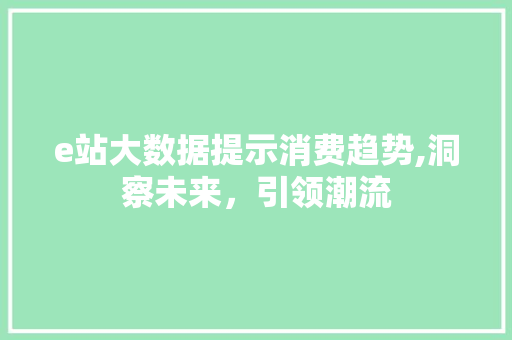 e站大数据提示消费趋势,洞察未来，引领潮流