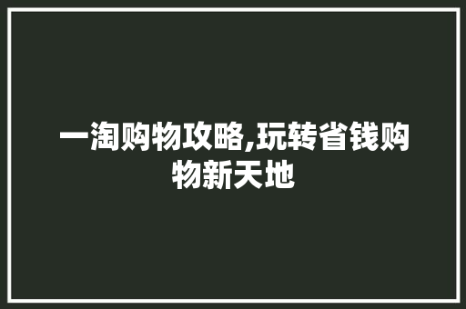 一淘购物攻略,玩转省钱购物新天地