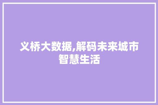 义桥大数据,解码未来城市智慧生活