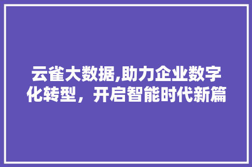 云雀大数据,助力企业数字化转型，开启智能时代新篇章 搜狗优化