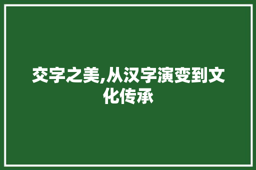 交字之美,从汉字演变到文化传承