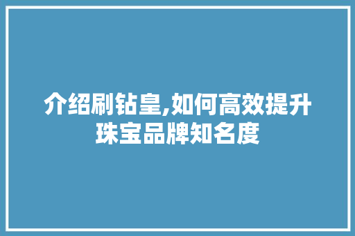 介绍刷钻皇,如何高效提升珠宝品牌知名度