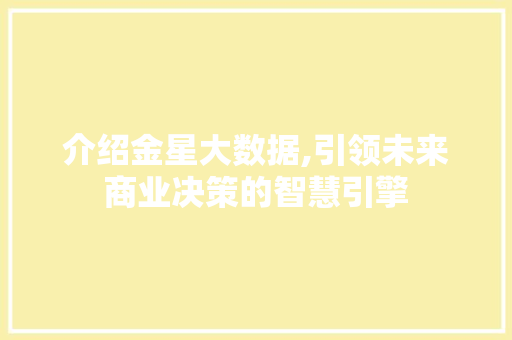 介绍金星大数据,引领未来商业决策的智慧引擎