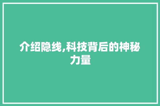 介绍隐线,科技背后的神秘力量