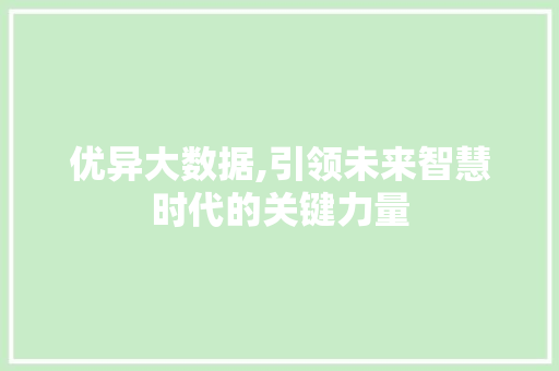 优异大数据,引领未来智慧时代的关键力量