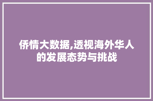 侨情大数据,透视海外华人的发展态势与挑战