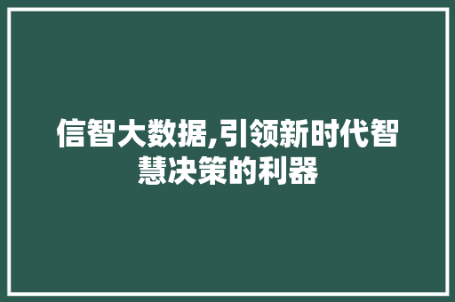 信智大数据,引领新时代智慧决策的利器 小程序开发