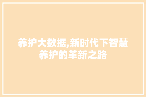 养护大数据,新时代下智慧养护的革新之路 AI技术学习