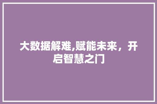 大数据解难,赋能未来，开启智慧之门 搜狗优化