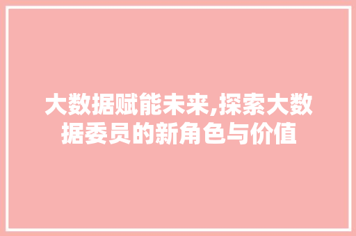 大数据赋能未来,探索大数据委员的新角色与价值 头条优化