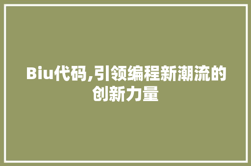 Biu代码,引领编程新潮流的创新力量 小程序开发