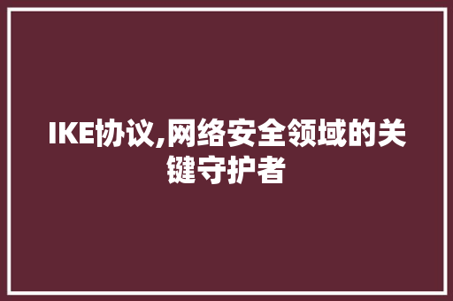 IKE协议,网络安全领域的关键守护者