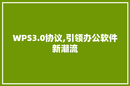 WPS3.0协议,引领办公软件新潮流 百度算法