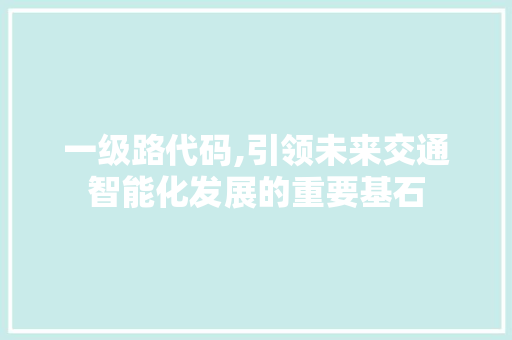 一级路代码,引领未来交通智能化发展的重要基石