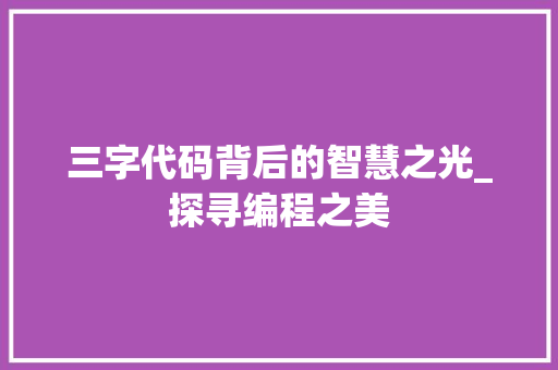 三字代码背后的智慧之光_探寻编程之美 网站开发