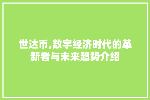 世达币,数字经济时代的革新者与未来趋势介绍
