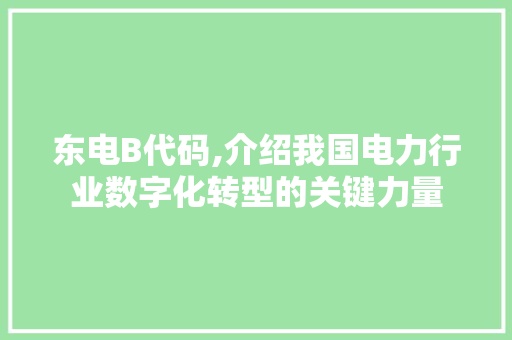 东电B代码,介绍我国电力行业数字化转型的关键力量 头条优化