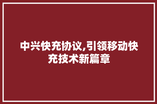 中兴快充协议,引领移动快充技术新篇章