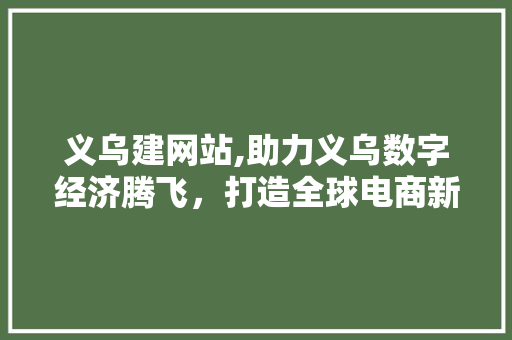 义乌建网站,助力义乌数字经济腾飞，打造全球电商新地标 百度算法