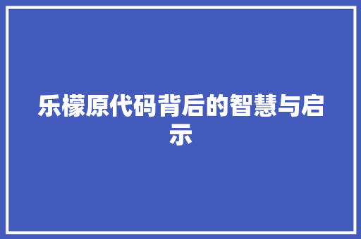 乐檬原代码背后的智慧与启示 百度算法