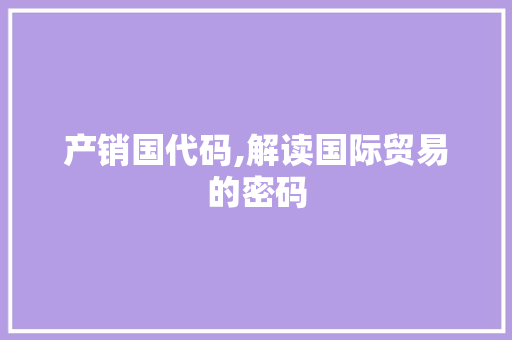 产销国代码,解读国际贸易的密码 小程序开发