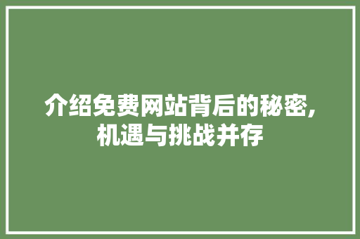 介绍免费网站背后的秘密,机遇与挑战并存 网站开发