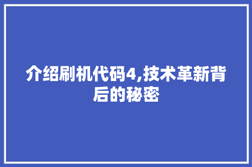 介绍刷机代码4,技术革新背后的秘密 百度算法