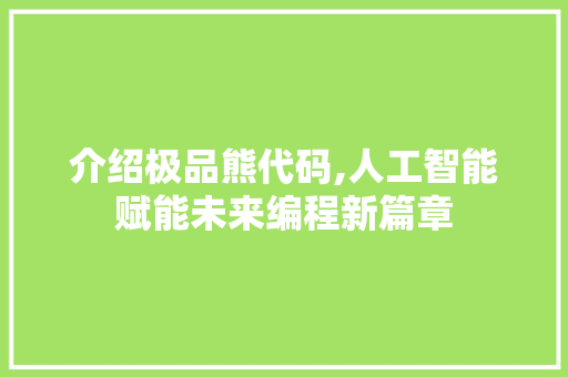 介绍极品熊代码,人工智能赋能未来编程新篇章 seo技术