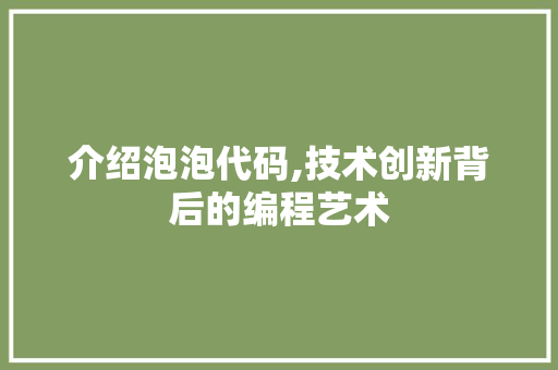 介绍泡泡代码,技术创新背后的编程艺术 小程序开发