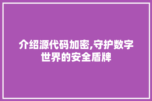 介绍源代码加密,守护数字世界的安全盾牌
