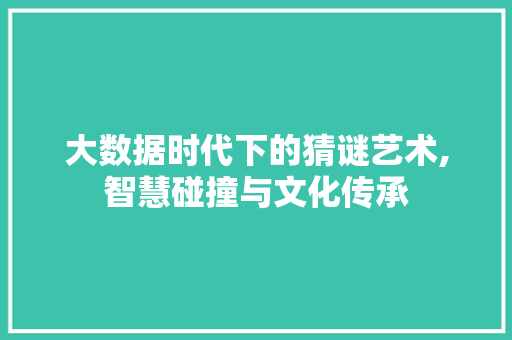 大数据时代下的猜谜艺术,智慧碰撞与文化传承 头条优化