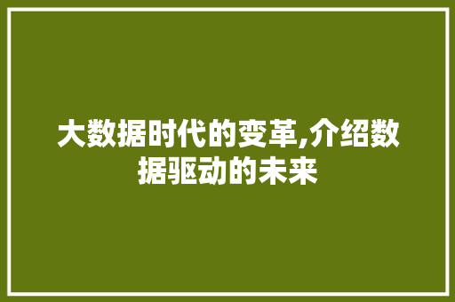 大数据时代的变革,介绍数据驱动的未来 小程序开发