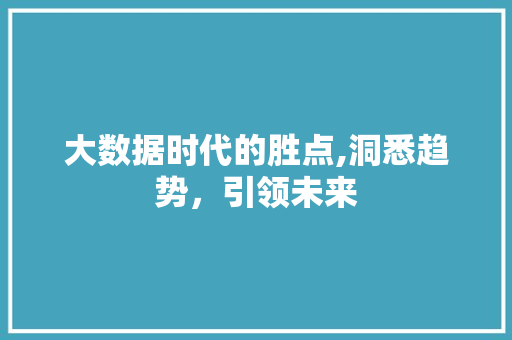 大数据时代的胜点,洞悉趋势，引领未来 小程序开发