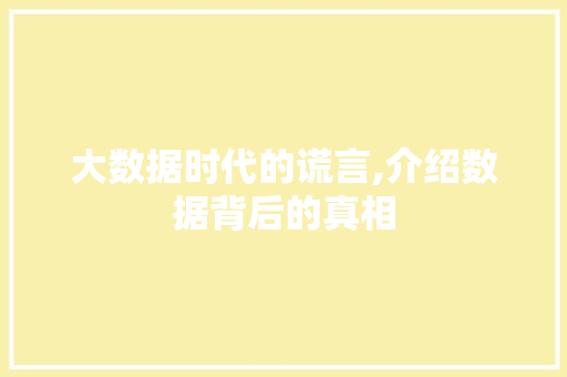 大数据时代的谎言,介绍数据背后的真相 网站优化